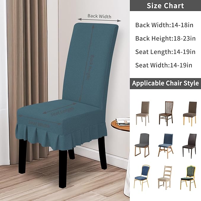 Easy-Going Dining Chair Covers Stretch Parsons Chair Slipcover with Skirt Chair Covers for Dining Room Restaurant Banquet (8 PCS, Bluestone)