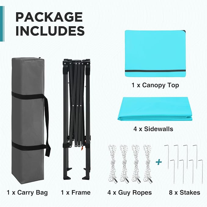 EAGLE PEAK 6x4 Instant Pop Up Canopy Tent with 4 Side Wall Panels, Straight Leg Sun Shelter, Portable Canopy with Carry Bag for Camping, Beach & Sports, Light Blue