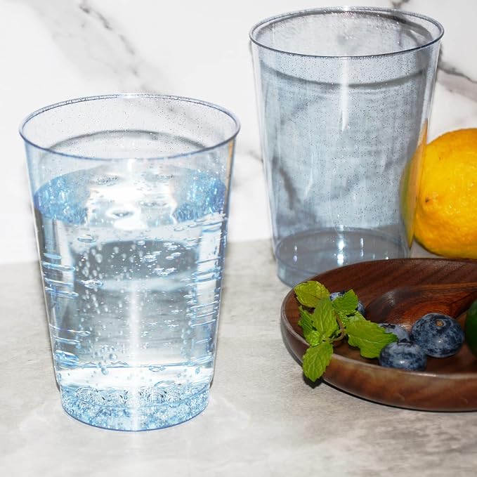 Homy Feel 12 Oz Blue Glitter Plastic Cups - 50PCS Disposable Cocktail & Wine Cups for Wedding Party