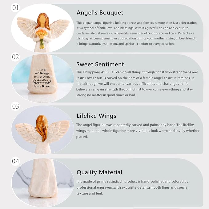 Kohehe Christian Gifts for Women,Gifts for Catholic Women,5.5'' Handmade Jesus Loves You Angel Figurine Gift for Woman,Inspirational Gifts for Mom Sister Grandma and Best Friend