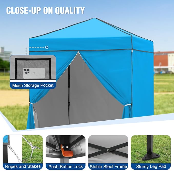 6x4 Pop Up Canopy Tent with Four Wall Panels, Instant Portable Beach Canopy, Outdoor Tent with Carry Bag for Camping, Sports, Tailgating, Events, Light Blue