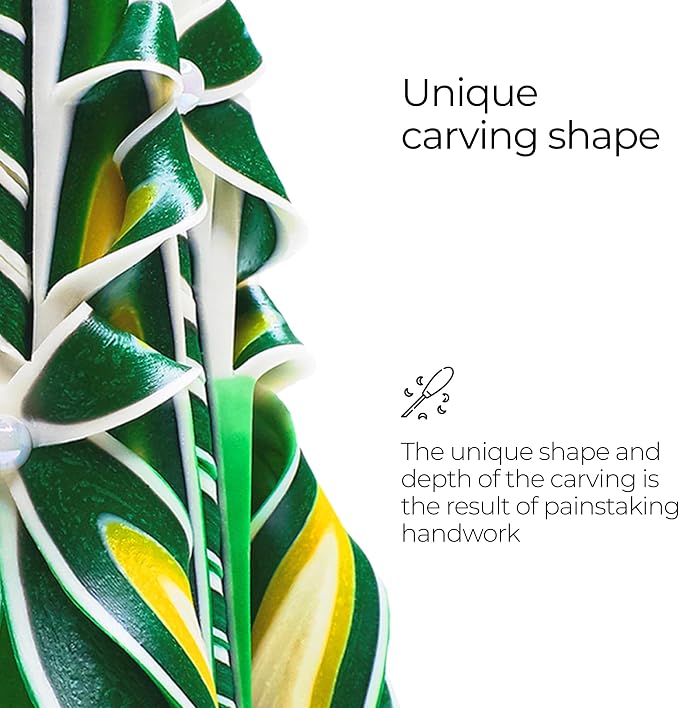 Carved Candles - Handmade Decorative Large Candle – Tall Long Burning Cute Spiral Candles for Women – Table Candle for Home Decor, Cozy Cottage Core Gift - Christmas Gift for Mom - Green