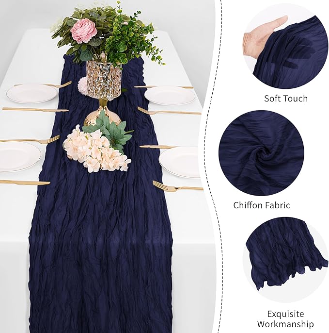 12 Pack Navy Blue Cheesecloth Table Runner 17 x 108 Inch Gauze Table Runner Fabric Semi Sheer Cheese Cloth Table Decor Bulk for Rustic Romantic Wedding Baby Shower Table Decoration