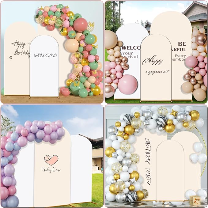 Arch Backdrop Cover Set of 3 Double Color 4ft/5ft/6ft Wedding Arch Cover Spandex Fitted Arch Covers,Round Top Arch Backdrop Cover for Baby Party Birthday Banquet Shower (White+Cream)