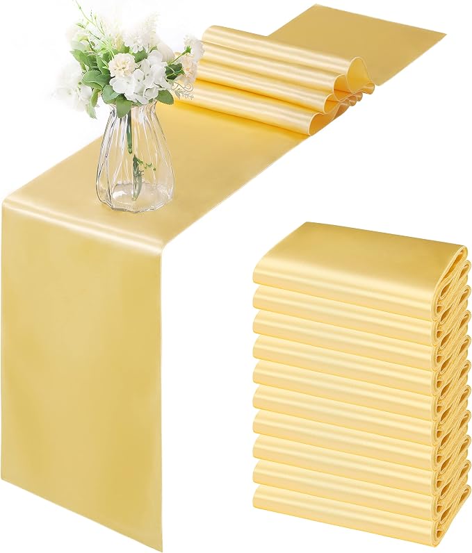 Horbaunal 12 Pack Light Gold Satin Table Runner 12 x 108 Inch, Smooth Table Runners for Wedding Banquets Birthday Party