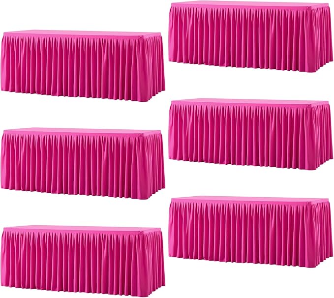 Wish Care 6 Pack Hot Pink Rectangle Table Clothes for 8 Foot Tables, Polyester Fitted Tablecloths 8ft Stretch Table Cover for Wedding, Birthday, Parties, Trade Show, Craft Show