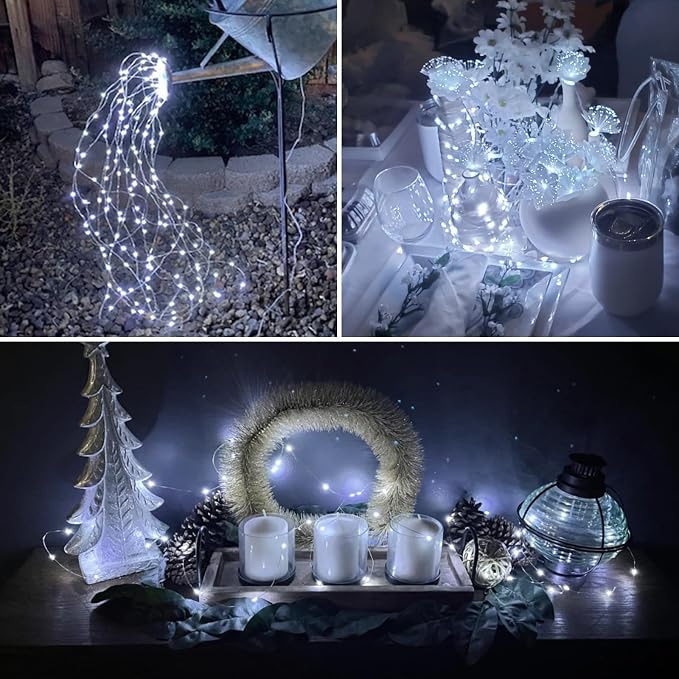 QITONG White Fairy Lights Battery Operated, 4 Pack Each 16ft 50 LED Outdoor Christmas String Lights, Silver Wire Mini Twinkle Light Indoor