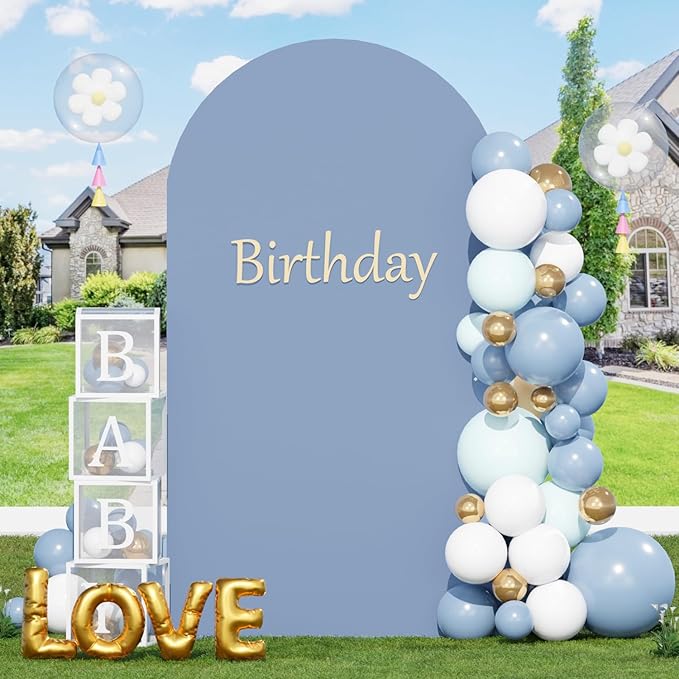 FOTSHARER Dusty Blue Arch Cover 3.3x6.6 FT Wedding Arch Cover Spandex Fitted Wedding Arch Stand Covers for Arch Backdrop Stand Round Top Chiara Backdrop Cover for Bridal Baby Shower Party Decoration