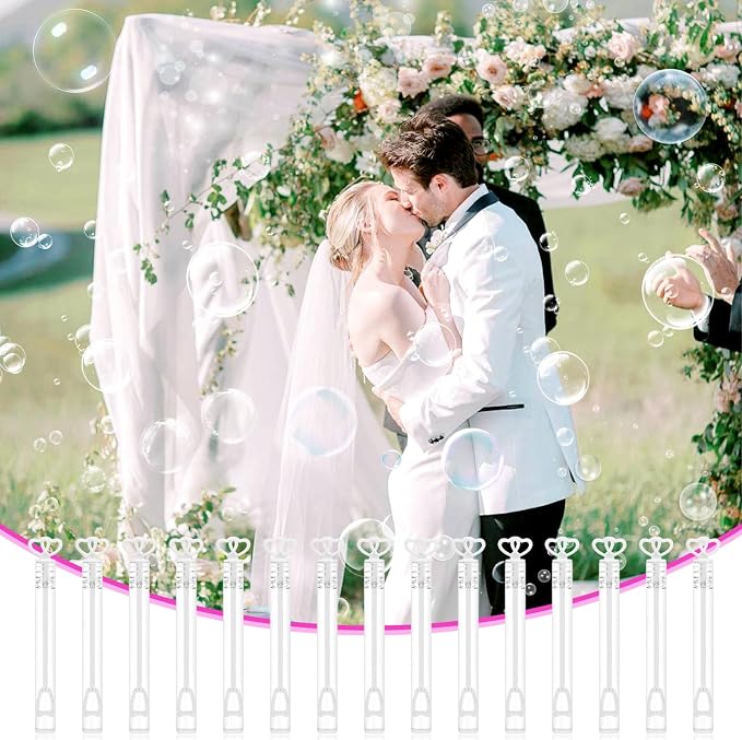 FOIMAS 40pcs Mini Wedding Bubble Wand,Heart Bubble Wand for Guest Wedding Party Favor Bachelorette Party Valentines Day Party Decoration Supply,White
