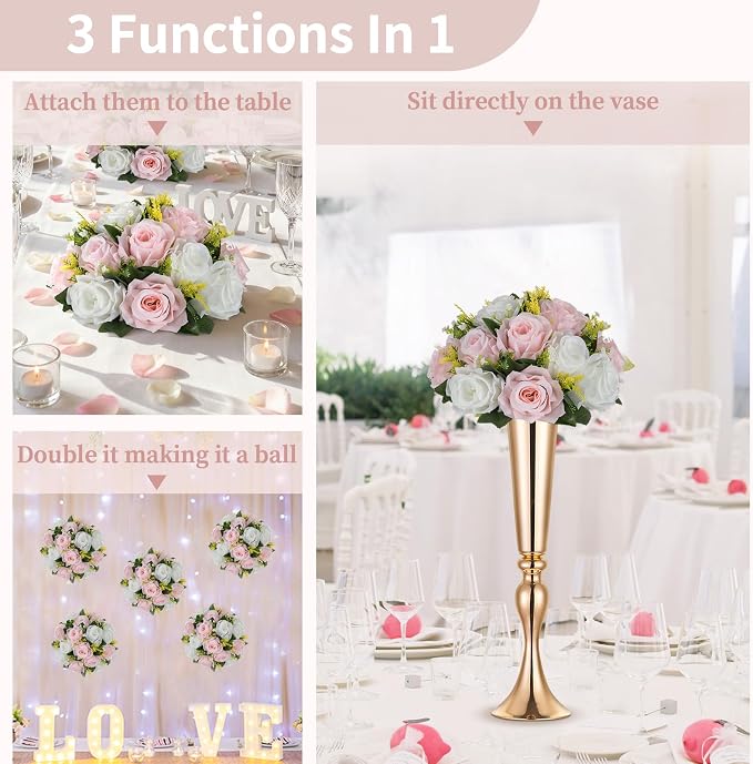 NUPTIO Flower Ball Centerpieces for Tables: Artificial Pink & White Rose Arrangements for Wedding Centerpiece - 2 Pcs Faux Silk Floral Kissing Balls for Home Gender Reveal Party Mother's Day Decor