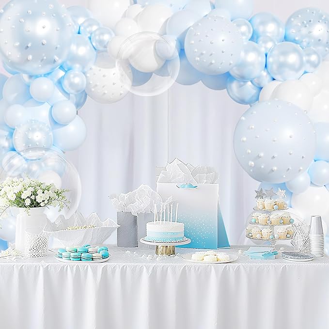 Blue Balloon Arch Kit 177Pcs Blue and White Balloon Arch Kit with Double Stuffed Pearl Balloons Clear Pearl Stickers for Wedding Birthday Bridal Shower Engagement Baby Shower Party Decorations