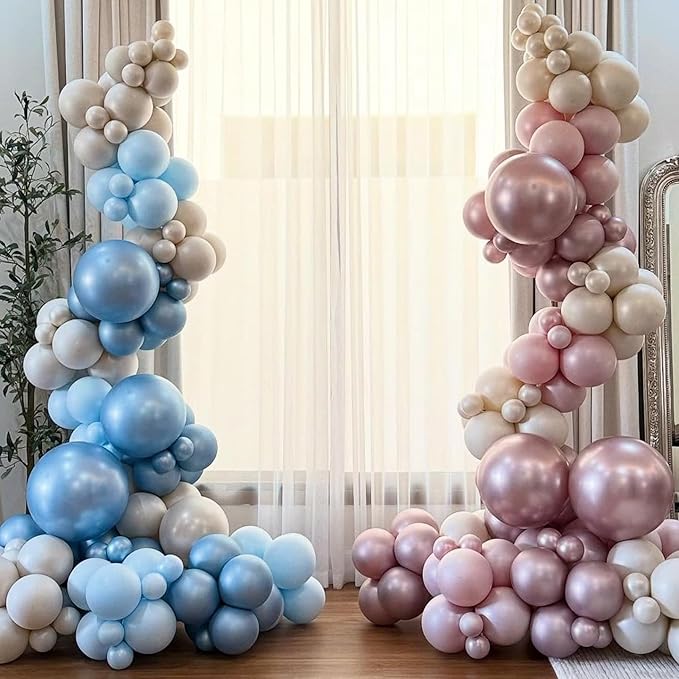 Double Pearl Blue Stuffed Balloons Different Size 115Pcs 5/10/12/18" Light Blue Balloon Arch Kit for Birthday Baby Shower Bridal Shower Engagement Ocean Under the Sea Frozen Theme Party