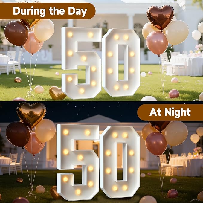 3FT Marquee Numbers 50, Large Light Up Numbers for 50th Birthday Decorations Big DIY Mosaic Number 50 Birthday Party Backdrop for Women and Men Anniversary Decor Pre-Cut Foam Board Kit