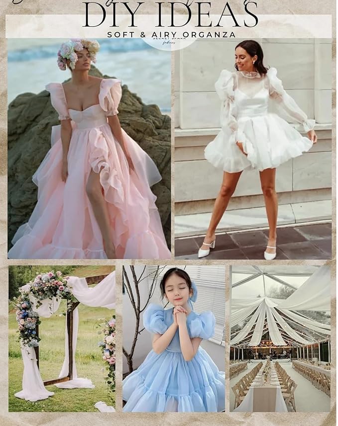 MDS Pack of 25 Yard Sheer Organza Fabric for Wedding Party Home Event Banquet Decorations, Backdrop Curtain Craft Dress Sewing Fashion DIY Crystal Organza Tulle Fabric Bolt 44” Wide - Blush Pink