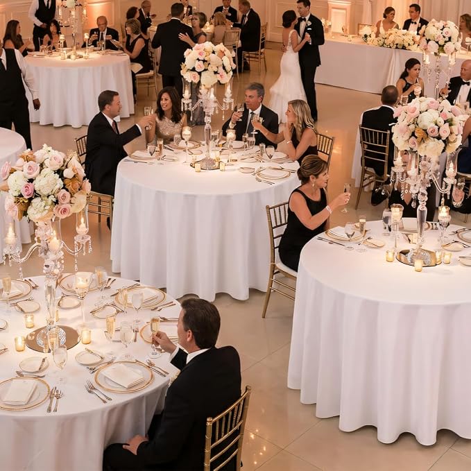 8 Packs 120 Inch White Round Tablecloth in Diameter, Washable Polyester Fabric Tablecloths, Wrinkle Resistant Table Cloth for Wedding Party Banquet Dining