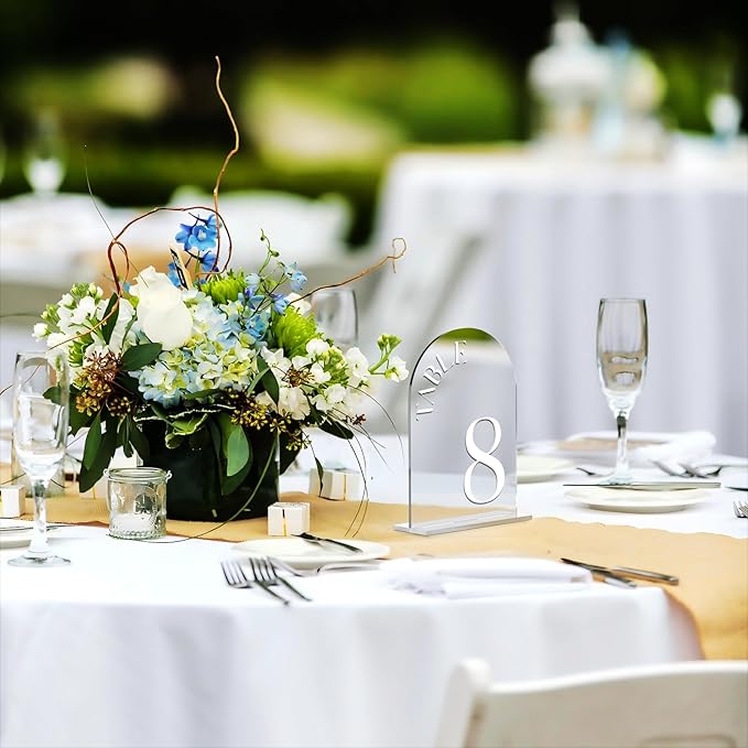 Mirror Arched Wedding Table Numbers 1-25 with Stands, 5"x7" Double-sided Letter, Acrylic Wedding Signs Centerpiece Decoration for Wedding Reception Party (Silver, Table Numbers 1-25)