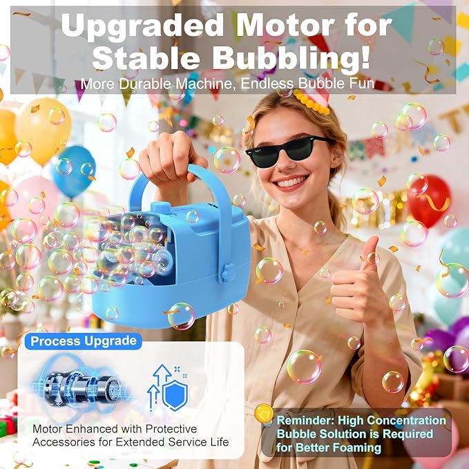 Bubble Machine Automatic Bubble Blower: Durable Bubble Maker 18000+ Big Bubbles Per Minute for Indoor Outdoor Wedding Birthday Party - Portable Bubble Machine for Kids Toddlers
