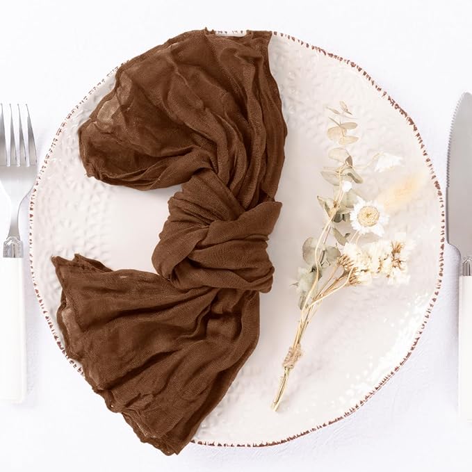 DeZerlor 50 Pack Brown Cheesecloth Napkins Tan Spring Cloth Napkins Set of 50 Marron Dinner Napkins Bulk 21x21 Inches for Wedding Bridal Shower Baby Shower Parties