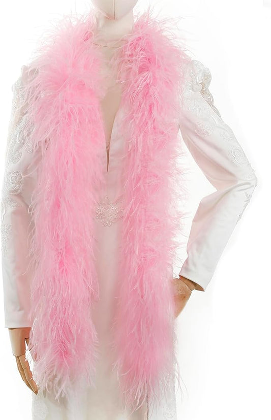 Soarer Light Pink Ostrich Feather Boas – 2yards 3ply Long Boas for Party, DIY Production, Clothing Decoration(Light Pink)