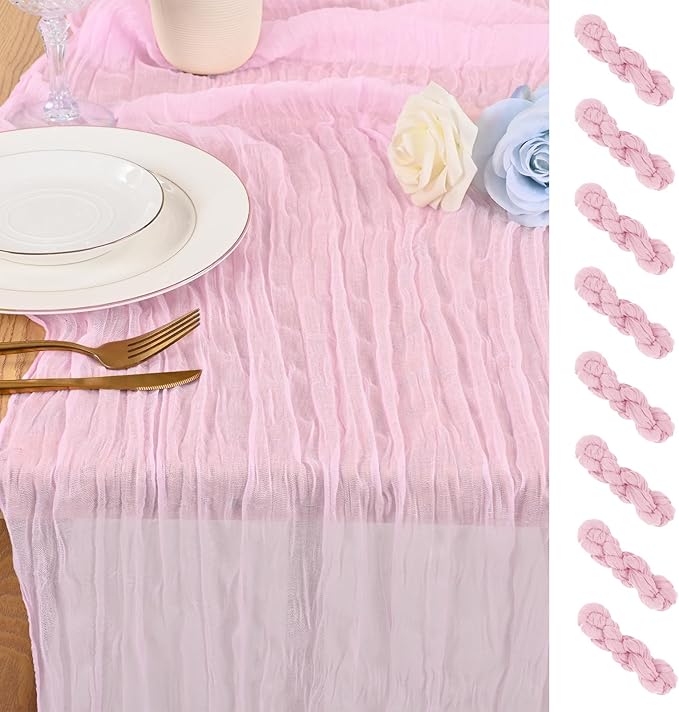 8 Pack 10Ft Cheesecloth Table Runner Light Pink, 20 x 120 Inch Rustic Gauze Boho Cheese Cloth Wedding Long Table Runner for Wedding Party Bridal Shower Decoration