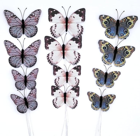 12 Pcs Artificial Butterfly Decorations, 2 Sizes Butterfly Decor for Crafts, DIY 3D Unique Decorative Butterflies for Fake Flowers Easter Spring Fall Wedding Party Home Decor. (Brown)
