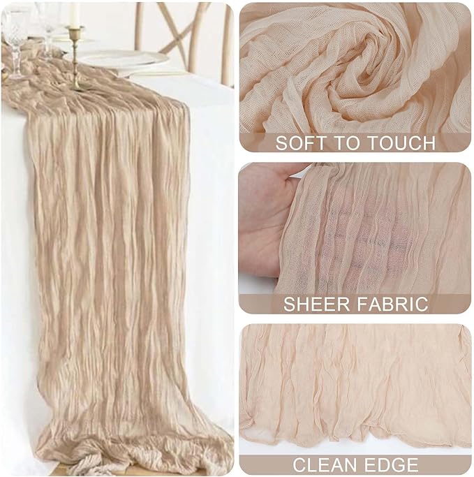 Light Coffee Brown Cheese Cloth Table Runner 21x120 Inch Long Sheer Table Runner Cheesecloth Table Cloth for Valentine’s Day Birthday Party Family Dinner Fit 8-10 People Tables