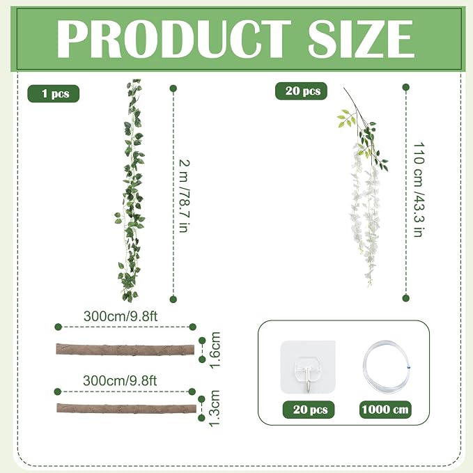 Bucherry Enchanted Decorations Set, Artificial Hanging White Wisteria Vines Greenery for Classroom, Wisteria Flower Ceiling Fairy Party Indoor Outdoor Home Garden DIY Decor