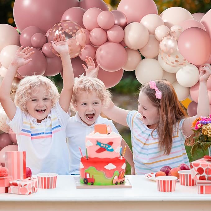 Amandir 173Pcs Dusty Rose Pink Nude Balloon Garland Arch Kit, 18In Retro Blush Peach Mauve White Sand Gold Confetti Balloons for Monther Day Shower Wedding Boho Birthday Party Decorations