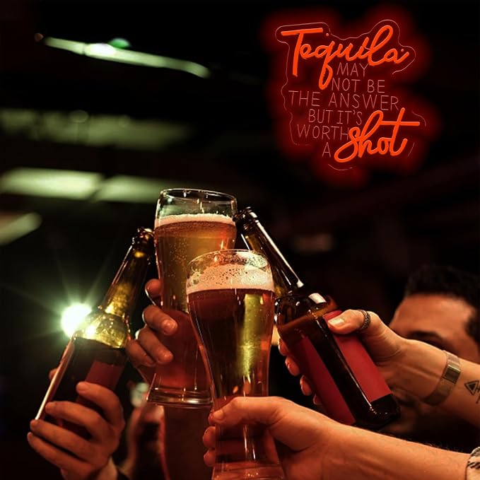 Tequila May Not Be The Answer But It's Worth A Shot Neon Sign, Tequila Bar Neon Light for Home Bar Man Cave Wall Decor Tequila Lover Gift Dimmable Beer LED Sign