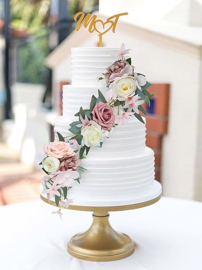Rinlong 3Pcs Pre-made Cake Flowers Dusty Pink Cake Decorations Wedding Cake Decorating Flowers Decor Birthday Baptism Party Artificial Flowers Cake Toppers
