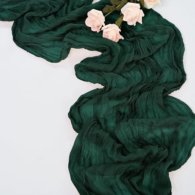 30 Pack Emerald Green Table Runner 10Ft Cheesecloth Table Runner Long Boho Cheese Cloth Table Runners Romantic Sheer Fabric Gauze Table Runners for Wedding Party Bridal Shower