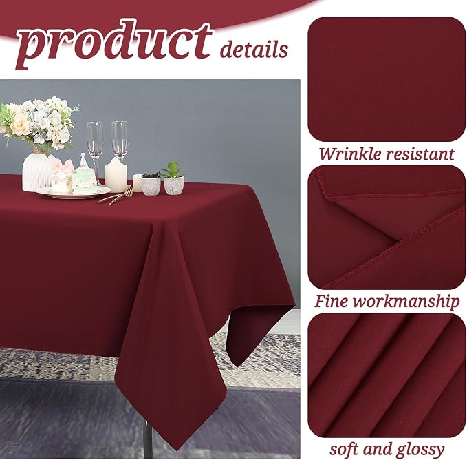 YMHPRIDE 6 Pack Burgundy Polyester Tablecloths, 60 x 126 inch, Rectangular, Stain & Wrinkle Resistant, Washable, 6FT Table Covers for Wedding, Party, Banquet