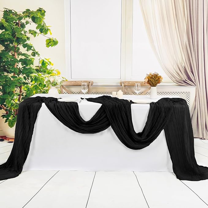 24 Pack Black Cheesecloth Table Runner,10FT Gauze Boho Long Cheesecloth Table Runners 20x120inch Rustic Cheese Cloth Table Runner for Wedding Party Bridal Shower,Table Decorations