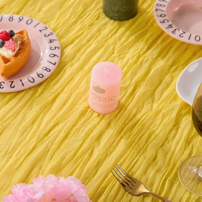 10 Pack Yellow Spring Table Runner Boho Cheesecloth Table Runners Bulk 10 ft Crinkled Gauze Sheer Mother's Day Table Centerpieces for Wedding Ceremony Anniversary Bridal Baby Shower Banquet