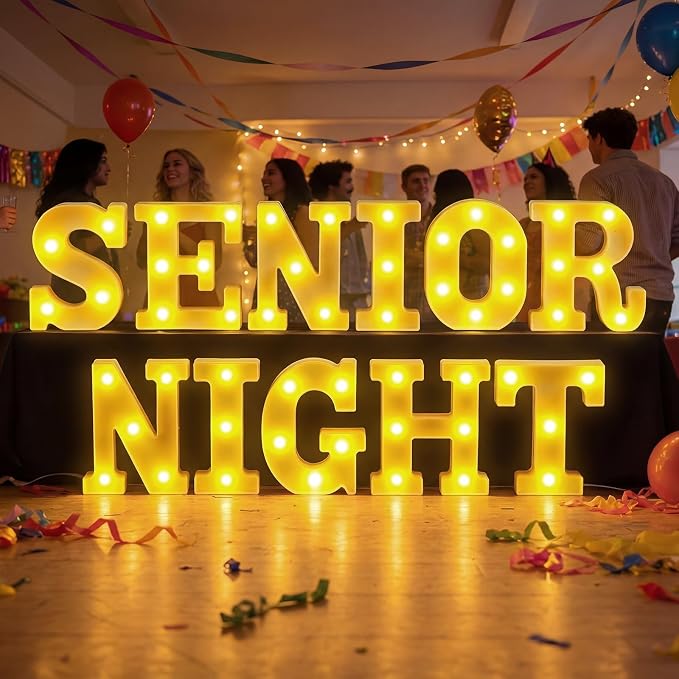 Honoson 11 Pcs Senior Night Party Decorations Senior Night Letter LED Lights Sign Neon Marquee Lights Table Decoration for High School College Grad Prom Party Supplies