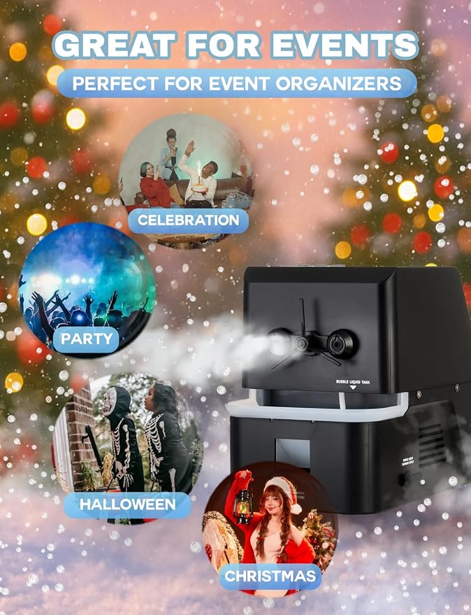 Fog Bubble Machine – 3-in-1 Bubble & Fog Machine that Creates Snow-Like Effect for Indoor and Outdoor Use - Perfect Fake Snow Maker for Christmas, Parties, Weddings, and Holiday Events