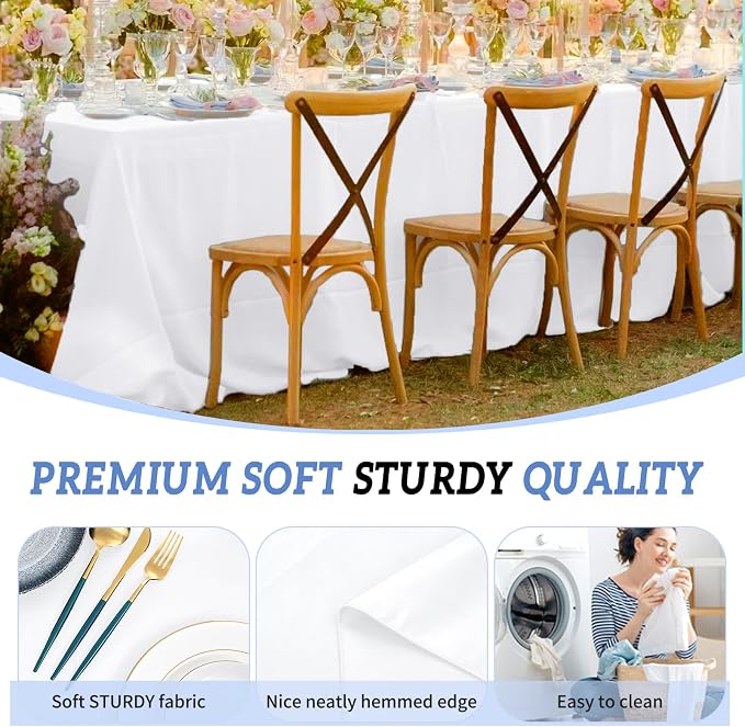 Pesonlook 12 Pack White Polyester Tablecloth-90 x 132 Inch White Rectangle Tablecloth for 8 Ft Rectangle Tables,Washable Fabric Table Cover for Wedding/Buffet Party/Dining Table/Events