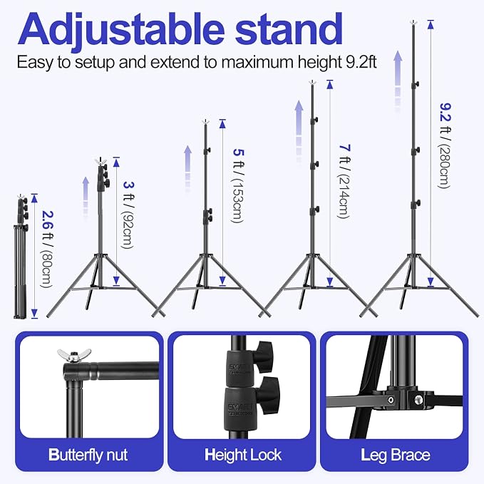 EMART 10x9.2FT Backdrop Stand, Photo Video Studio Adjustable&Lockable Heavy Duty Background Support System Kit with 6 Backdrop Clamps, 2 Sandbag and Carry Bag for Photography, Parties, Wedding, Video