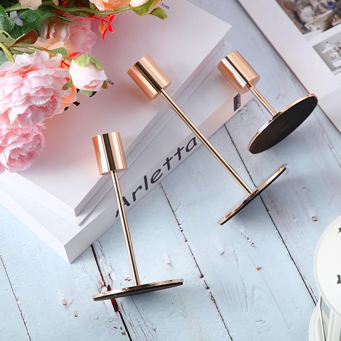 Sieral Candle Holders Bulk Taper Candlesticks Holders Set Modern Decorative Metal Candelabras for Wedding Anniversary Home Dinning Table Centerpiece Xmas Party Decor(Gold,36 Pcs)