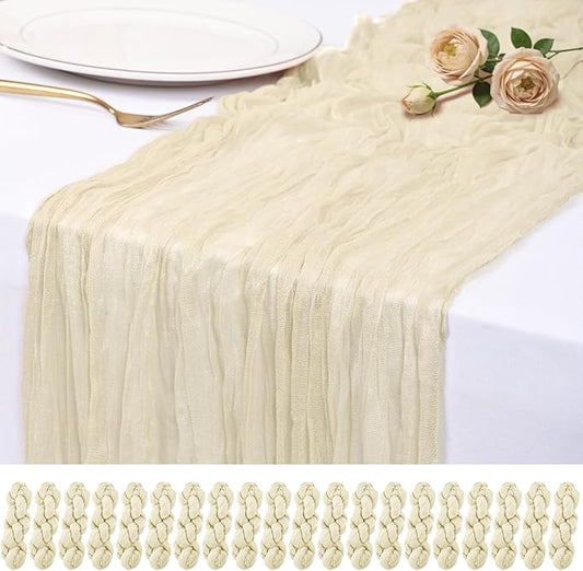 20 Pack Ivory Cheesecloth Table Runner 17x108 Inch Semi Sheer Boho Rustic Gauze Cheese Cloth Table Runners for Wedding Party Birthday Baby Shower Home Décor