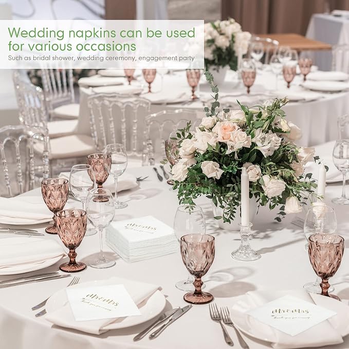 Teling 400 Pcs Wedding Napkins for Reception, 3 Ply Mr Mrs Wedding Cocktail Napkins for Engagement Bridal Shower Party Supplies Beverage Dessert Table Decorations(White)