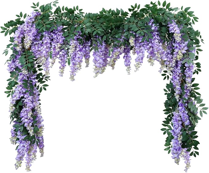 1pc/2pcs Encrypted Flower Vine Wisteria Artificial Flowers Garland,White Wisteria Hanging Flowers Flower Garland Decorations for Home Garden Outdoor Ceremony Wedding Arch Decoration (Purple, 2pcs)