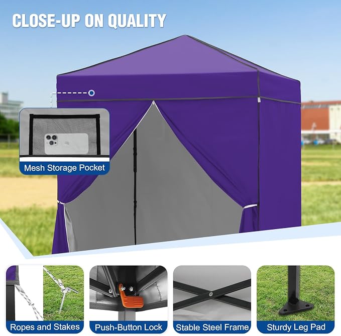 6x4 Pop Up Canopy Tent with Four Wall Panels, Instant Portable Beach Canopy, Outdoor Tent with Carry Bag for Camping, Sports, Tailgating, Events, Purple