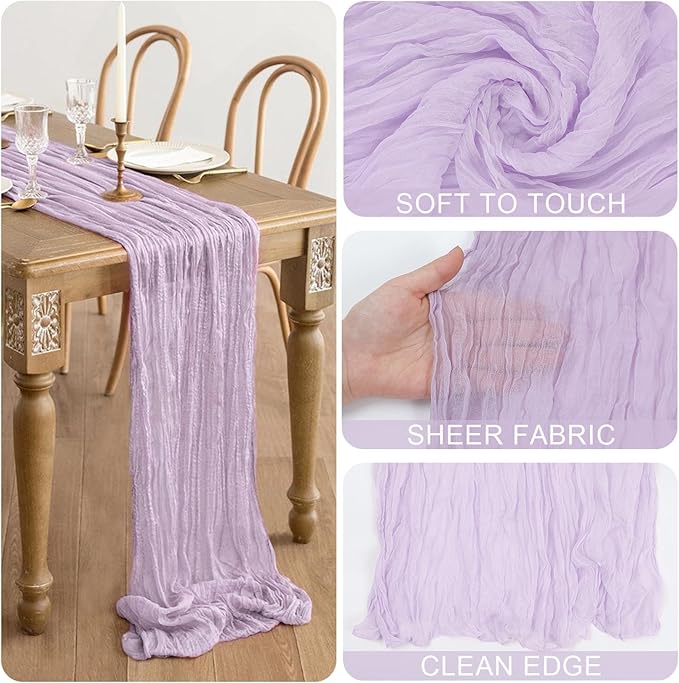 8 Pack Lav Purple Valentine's Day Cheesecloth Table Runner 21x120 Inch Gauze Table Runners Reusable Polyester 10ft Boho Rustic Cheese Cloth Table Runner for Wedding Party Baby Shower Birthday