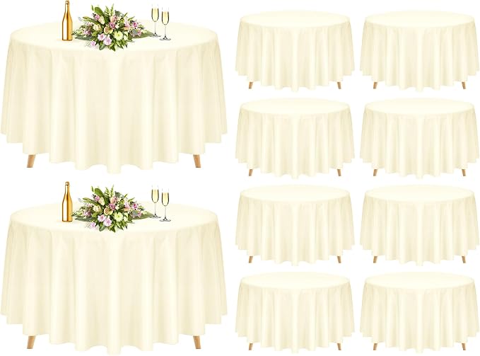 Pesonlook 10 Pack 90 Inch Beige Round Table Cloths, Premium Polyester Round Tablecloth Wrinkle Resistant Washable Table Cover for Wedding, Party, Dining,Banquet,Buffet Table