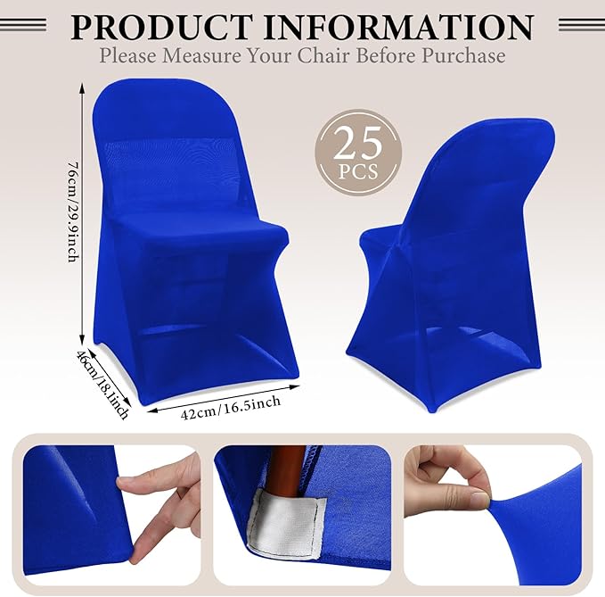 Newwiee 25 Pcs Spandex Chair Covers Bulk - Stretch Folding Flat Front Fitted Universal Chair Protector Pack Removable Washable for Wedding Party Dining Banquet Event (Blue)