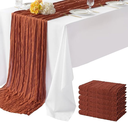6 Pack Terracotta Cheesecloth Table Runner 35"×120" Gauze Fabric Table Runner Rustic Sheer Runner for Wedding Birthday Baby Shower Party Table Decoration Terracotta 6 Pack