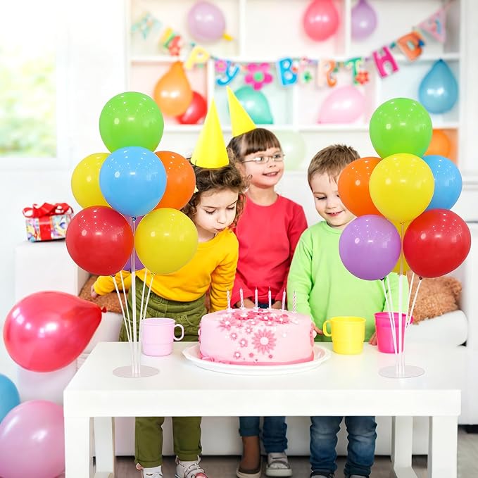 6 Balloon Stand Kit for Table Centerpieces with Balloon and Base Rainbow Balloons Holder Birthday Retirement Graduation Wedding Gender Reveal Party Baby Shower Decorations