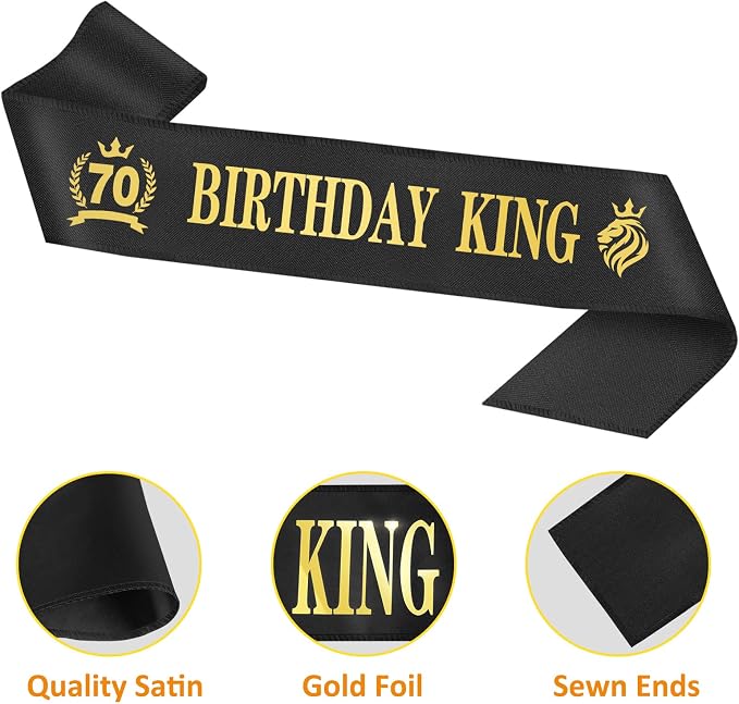 70th Birthday Gifts for Men, 70th Birthday Decorations for Men, Party Decor Supplies including King Crown & Sash & Banner & Balloons & Cake Topper & Candles