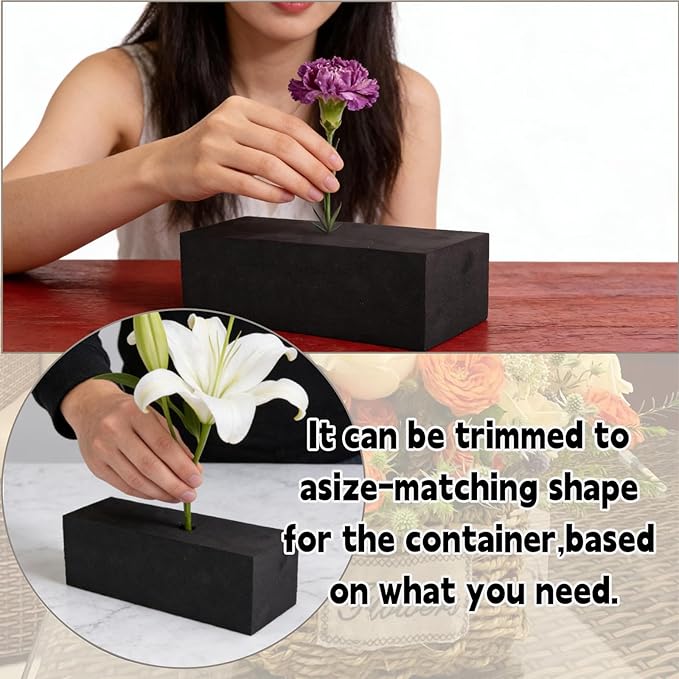 4 Piece Reusable Floral Foam Blocks black, 9 x 3 x 3 Inch, Water Resistant, for Artificial Flower Arrangements, Outdoor Planters, Wedding Decor (4, 9 * 3 * 3)